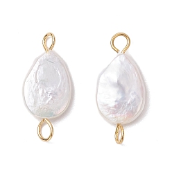 Teardrop Подвески-коннекторы из натурального жемчуга Кеши, с 304 двойными петлями из нержавеющей стали, кремово-белые, золотые, слеза, 19~19.5x8.5x2.5~3.5 мм, отверстия : 2 mm и 2.3 мм