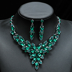 чирок Модные серьги из сплава стекла и ожерелья, цветок, зелено-синие, 450 мм