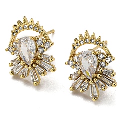 Настоящее золото 18K Серьги-пуссеты из латуни с покрытием в форме капли и фианитами, без свинца и без кадмия, реальный 18 k позолоченный, 15x11 мм