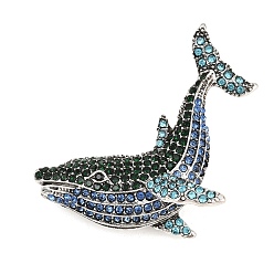 Whale Штыри отворотом сплава горного хрусталя для одежды рюкзака, античная бронза, красочный, кит, 50x50 мм