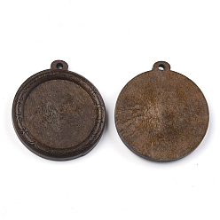 Camel Wooden Pendant Cabochon Settings, Pendant Base, Flat Round, Camel, Tray: 30mm, 43x39x5.5mm, Hole: 2mm