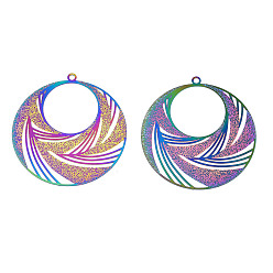 Rainbow Color 304 подвески из нержавеющей стали, ионное покрытие (ip), гравированные металлические украшения, плоско-круглые, Радуга цветов, 43x40x0.2 мм, отверстие : 1.8 мм