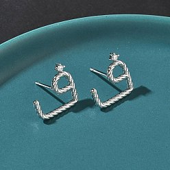 Платина Серьги-гвоздики из латуни с микропаве из прозрачных кубических цирконий, стойки покрытие, долговечный, без кадмия и без свинца, платина, 15.5x15.5 мм