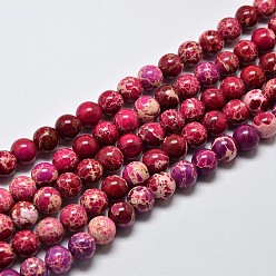 Crimson Natural Imperial Jasper Beads Strands, Round, Dyed, Crimson, 6mm, Hole: 1mm, about 62pcs/strand, 15 inch