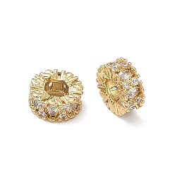 Настоящее золото 18K Латунные прозрачные бусины из кубического циркония, без кадмия и без свинца, стойки покрытие, долговечный, плоско-круглые, реальный 18 k позолоченный, 9x4 мм, отверстие : 3.5 мм