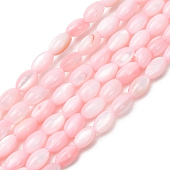 Pink Окрашенные естественных пресноводных стеклянные бусы нити, рис, розовые, 5x3 мм, отверстие : 0.8 мм, около 38 шт / нитка, 7.24'' (18.4 см)