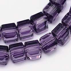 Indigo Faceted Cube Transparent Glass Beads Strands, Indigo, 5.5x5.5x5.5mm, Hole: 1mm, about 94pcs/strand, 20.4 inch