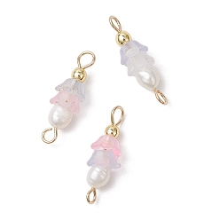 Розовый Подвески-шармы из искусственного пресноводного жемчуга и акрила с матовым цветком, с латунными двойными петлями, золотые, туманная роза, 19.5x6 мм, отверстия : 2 mm и 1.5 мм