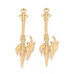 Настоящее золото 18K 304 подвески из нержавеющей стали, копье, ионное покрытие (ip), реальный 18 k позолоченный, 46x13.5x3 мм, отверстие : 1.6 мм