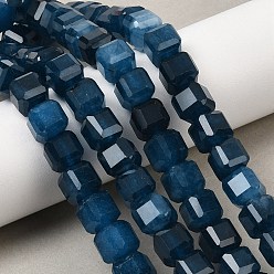 Темно-Синий Бусины из натурального белого нефрита, граненые настольные бусины в форме куба, окрашенные, темно-синий, 7.5~8x8x8 мм, отверстие : 1 мм, около 37 шт / нитка, 11.81'' (30 см)
