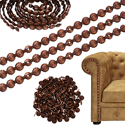 Красная Медь Полоски железных гвоздей, с 18шт. гвоздь, аксессуары для украшения мебели, Красная медь, 1000x11 мм