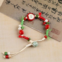 Разноцветный Браслеты с подвесками из фарфорового бисера ручной работы, браслеты из вощеного шнура, плетеные из бусин, яблоко, красочный, 5-7/8~9-7/8 дюйм (15~25 см)