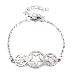Звезда Браслеты из цепей из нержавеющей стали, не тускнеющие, для женщин и мужчин, цвет нержавеющей стали, звезда, 8-1/4 дюйм (21 см), звезды: 42x15 mm
