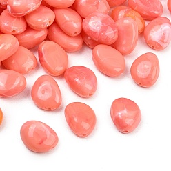 Светло-Коралловый Непрозрачные акриловые бусины, имитирующие драгоценные камни, слеза, два тона, свет коралловый, 18.5x13x8 мм, отверстие : 1.5 мм, Около 366 шт / 500 г