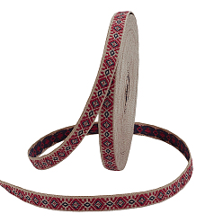 Темно-Красный 15 вышивка в этническом стиле полиэстеровыми лентами, ромб шаблон, жаккардовая лента, аксессуары для одежды, темно-красный, 3/8 дюйм (10 мм)