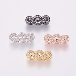 Mixed Color Brass Micro Pave Cubic Zirconia Pendants, Multi-strand Links, Mixed Color, 18x8.5x4mm, Hole: 1x2~3mm