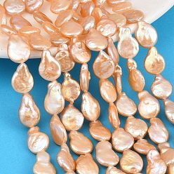 PapayaWhip Natural Baroque Keshi Pearl Coin Beads Strands, Cultured Freshwater Pearl Beads, Flat Round, Grade 7A+, PapayaWhip, 9~10mm, Hole: 0.6mm, about 28~31pcs/strand, 15.35''~15.43''(39~39.2cm)
