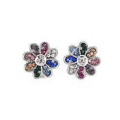 Farbig Gestelllegierung European Beads, mit Strass, Großloch perlen, Cadmiumfrei und Nickel frei und Bleifrei, Platin Farbe, Blume, Farbig, 12.5x12.5x9 mm, Bohrung: 5 mm