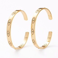 Зеленый Латунь микро проложить кубического циркония манжеты браслеты, глаз, реальный 18 k позолоченный, зелёные, внутренний диаметр: 2-1/4~2-3/8 дюйм (5.8~6.1 см)