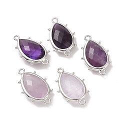 Аметист Подвески из натурального аметиста, с петлями из латуни с платиновым покрытием, граненые, слеза, 24x14.5x5 мм, Отверстие : 1.2 мм & 1.4 мм