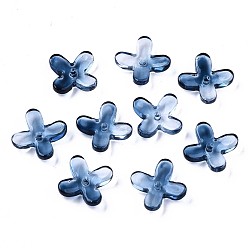 Prussian Blue Transparent Spray Painted Glass Beads, Two Tone, Flower, Prussian Blue, 12x9.5x3.5mm, Hole: 1mm