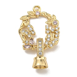 Прозрачный Латунные микро проложить кубического циркония раз за застежками, без никеля , плоские круглые с бабочкой, реальный 18 k позолоченный, прозрачные, 26x16.5x6 мм, отверстие : 4.5 мм