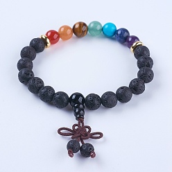 Лавовый камень Чакра ювелирные изделия, браслеты из бусин из натурального камня и вулканического камня, с результатами каучука и сплавов, золотые, 2 дюйм (50 мм)