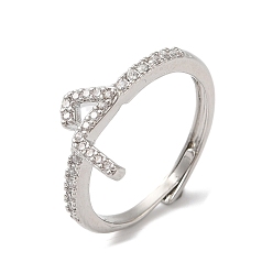 Платина Стойка с покрытием из латуни с кубическим цирконием и арабскими буквами, регулируемые кольца для женщин, без кадмия и без свинца, долговечный, платина, 10.5x8.3 мм, внутренний диаметр: 18.2 мм