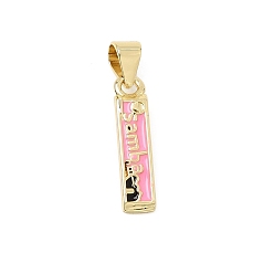 Pearl Pink Brass Enamel Pendants, Rectangle Charms, Long-Lasting Plated, Rack Plating, Lead Free & Cadmium Free, Real 18K Gold Plated, Pearl Pink, 17.5x4x1.5mm, Hole: 4x3mm