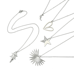 Mixed Shapes Не тускнеет 304 ожерелье из нержавеющей стали с подвеской для женщин, разнообразные, 17.24~17.60 дюйм (43.8~44.7 см), Кулон : 17~31x9~42.5 мм