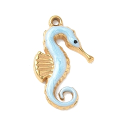 Золотой 304 нержавеющей стальной эмали подвески, прелести морских коньков, золотые, 20x12x2 мм, отверстие : 1 мм