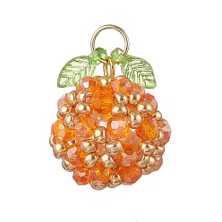 Темно-Оранжевый Подвески из акрила и стеклянных бусин, фрукты, с целью перехода в кольце, темно-оранжевый, 24x20.5 мм