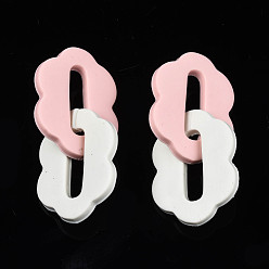 Pink Handmade Polymer Clay Linking Rings, Double Oval Flower, Pink, 51mm, Ring: 32x24x3mm