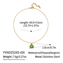 Зеленый 304 Женские ожерелья с треугольными подвесками из нержавеющей стали и стекла, реальный 18 k позолоченный, зелёные, 15.75 дюйм (40 см)
