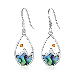 Silver 304 Stainless Steel Abalone Shell Teardrop Dangle Earrings for Women, Fish, Silver, 18x12mm
