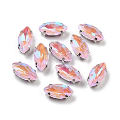 Свет Аметист Мокко флуоресцентный(ми) конский глаз, пришитый стразами, многожильных ссылки, с настройками латуни, аксессуары для одежды, светлый аметист, 12x6x4~5 мм, отверстие : 1 мм