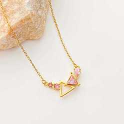 Triangle 304 Stainless Steel Rose Rhinestone Pendant Necklaces for Women, Golden, Triangle, 15.75 inch(40cm), Pendant: 25x12mm