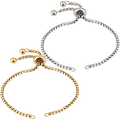 Золотой & Цвет Нержавеющей Стали 8 шт. 2 цвета регулируются 304 слайдер-браслет из нержавеющей стали/изготовление браслетов-боло, коробка цепи браслеты, подходит для соединительных шармов, золотые и нержавеющая сталь цвет, 10-1/8 дюйм (25.6 см), 2.5 мм, 4 шт / цвет