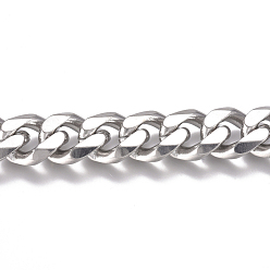 Stainless Steel Color Tarnish Resistant 201 Stainless Steel Cuban Link Chains, Chunky Curb Chains, Unwelded, Stainless Steel Color, 11x9x3.5mm