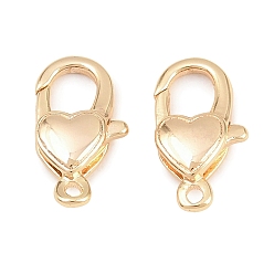 Real 18K Gold Plated Brass Lobster Claw Clasps, Heart, Real 18K Gold Plated, 13x7.5x3.5mm, Hole: 1.2mm