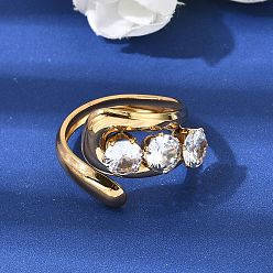 Teardrop 304 открытые манжеты из нержавеющей стали с цирконием и микро-паве для женщин, золотые, слеза, размер США 8 1/2 (18.5 мм)