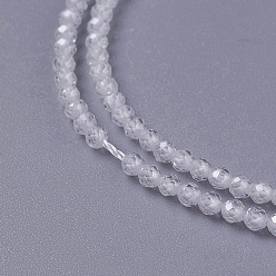 White Cubic Zirconia Beads Strands, Faceted, Round, White, 1.5~2x2mm, Hole: 0.2mm, about 178~186pcs/strand, 15~15.5 inch(37.5~38.5cm)