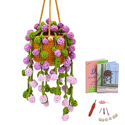 Coloré Kits de crochet de fleurs violettes, y compris les fils 6pcs, 1 aiguille à crochet pc, 8 pcs perles de bois, 3pcs aiguille à œil, 10 marqueur de point et 1 enfile-pc, colorées, Taille du package: 23.5x18.5x8.5cm