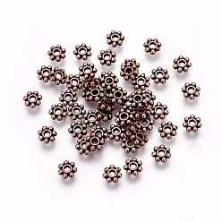 Red Copper Tibetan Style Alloy Daisy Spacer Beads, Flower, Lead Free & Cadmium Free, Red Copper, 4.5x1.5mm, Hole: 1mm