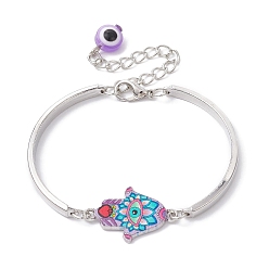 Plum Alloy Bangles, Hamsa Hand with Evil Eye Link Bracelets for Women, Plum, 5-1/4 inch(13.2cm)