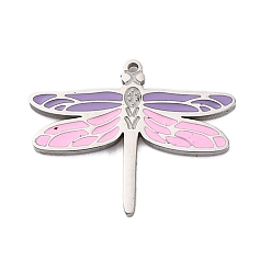 Средняя Орхидея 304 из нержавеющей стали шармы эмали, очарование стрекозы, цвет нержавеющей стали, средне орхидеи, 12x15x1 мм, отверстие : 0.7 мм