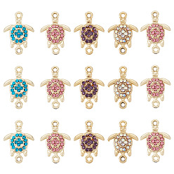 (52) Непрозрачная лаванда 16шт. сплава стразы соединительные подвески, золотой свет, без кадмия и без свинца, черепаха, разноцветные, 20x14x3 мм, отверстие : 1.6 мм