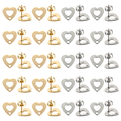 (52) Непрозрачная лаванда 40шт. 2 цвет 201 фурнитура для сережек-гвоздиков в форме сердца из нержавеющей стали, с отверстием и 316 штифтом из нержавеющей стали и 40 ушными гайками, золотые и нержавеющая сталь цвет, 11x11 мм, отверстие : 1.6 мм, штифты : 0.7 мм, 20 шт / цвет
