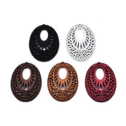 (52) Непрозрачная лаванда Деревянные подвески, окрашенные спреем, полый овальный шарм, разноцветные, 39.5x29x2.5 мм, отверстие : 1.2 мм