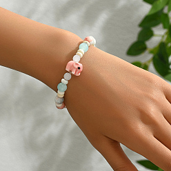 Pink Эластичные браслеты из синтетических драгоценных камней для женщин, слон, розовые, внутренний диаметр: 2-3/8 дюйм (6 см) ~ 3-1/8 дюйм (8 см)